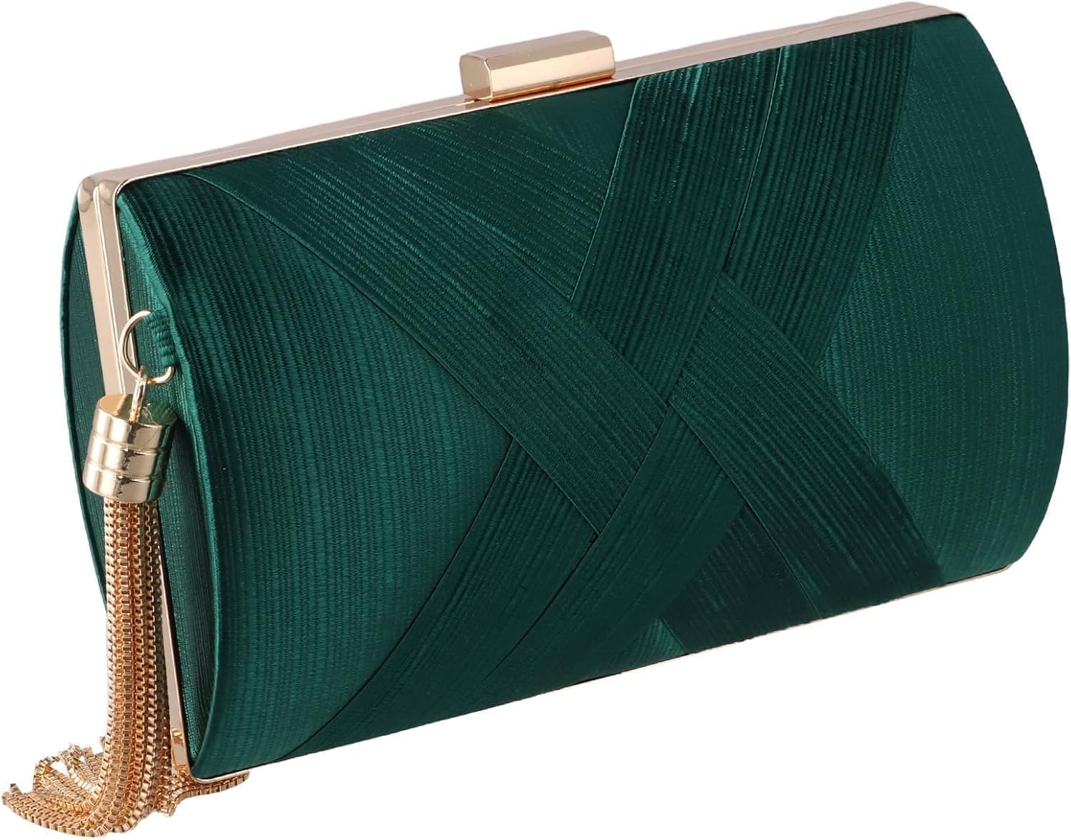 Pochette Oro da Sera Clutch Donna Pochette Dorata Cerimonia con 2 Catena, Elegante Borsa da Sera con Nappa da sposa Borsa Tracolla Piccola Borsetta per Feste di Matrimonio (Verde)