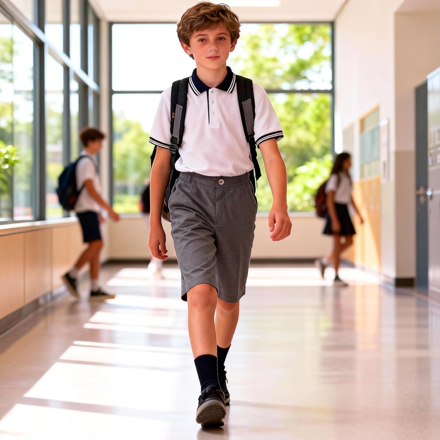 Bienzoe Boys School Uniform Shorts: Kids Cotton Trendy Adjustable Waisted Flat Front Twill Bermuda - Image 4