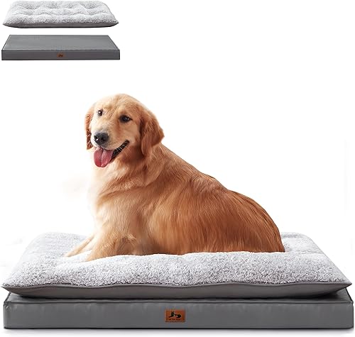 Cama lavable para perros de tamaño mediano y grande, cama de felpa para mascotas con base de espuma de cuero para huevos, cama impermeable con funda