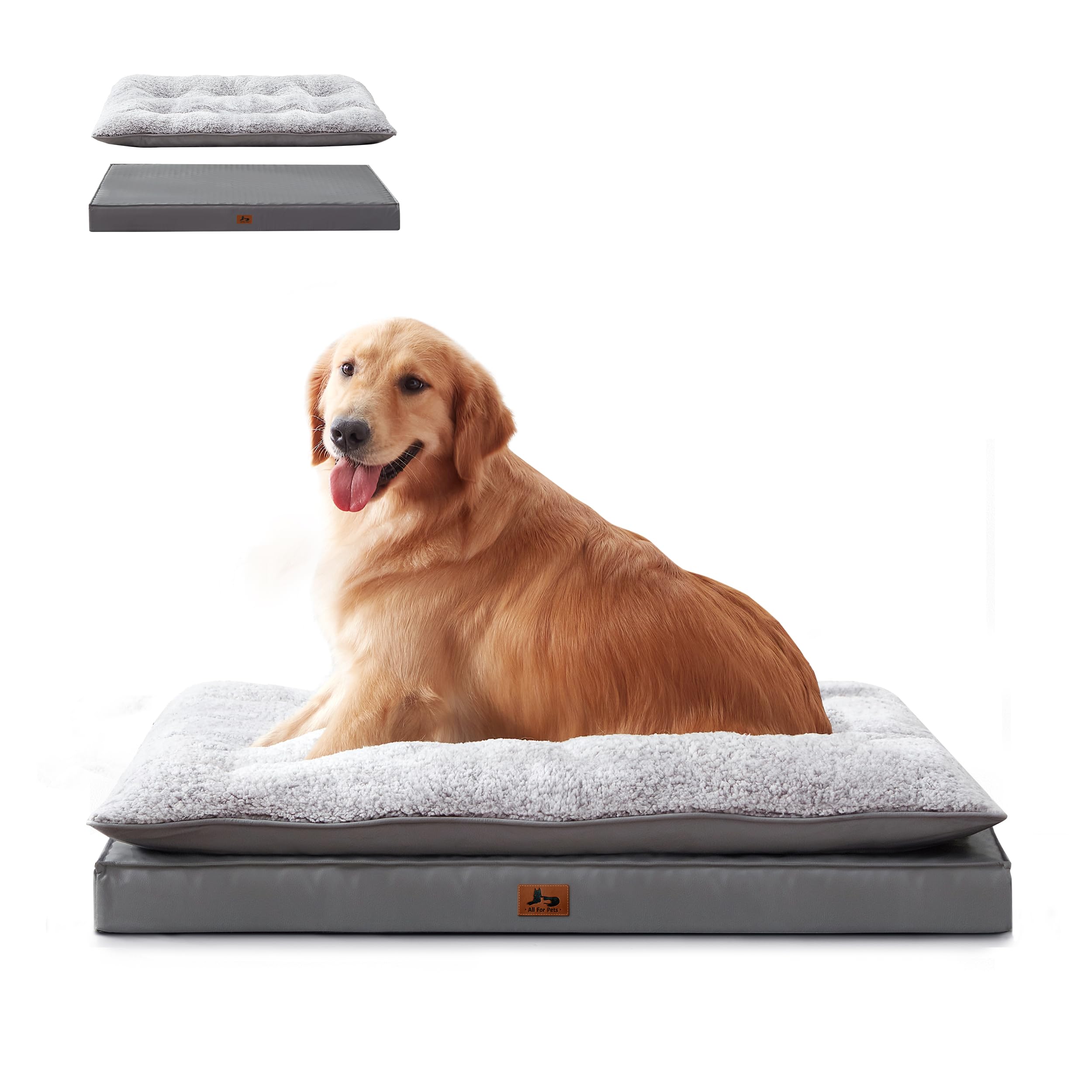2-Pack Waterproof Dog Bed Medium Size Dogs, Plush Cushion & Orthopedic Egg-Crate Foam Mattress for Senior Dogs, Washable Dog Crate Bed with Removable Cover, Dark Grey