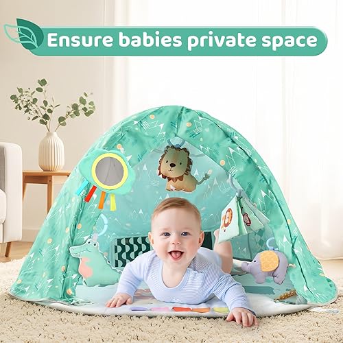 Miniatura 6 de Tapete de gimnasio para bebés con tienda de campaña, tapete de actividades para niños pequeños de 0 a 6 meses, tapete de gimnasio lavable para