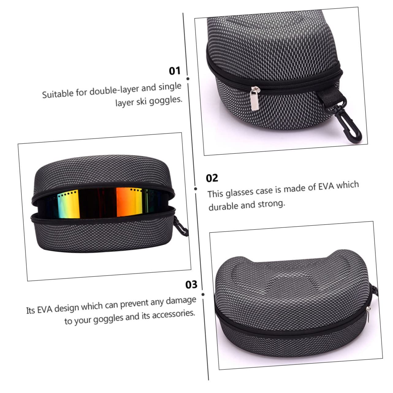 ABOOFAN 4pièces Étui De Pour Lunettes De Ski Et Goggles Boîte Rigide Élastique Et Résistante Aux Chocs Avec Fermeture Éclair