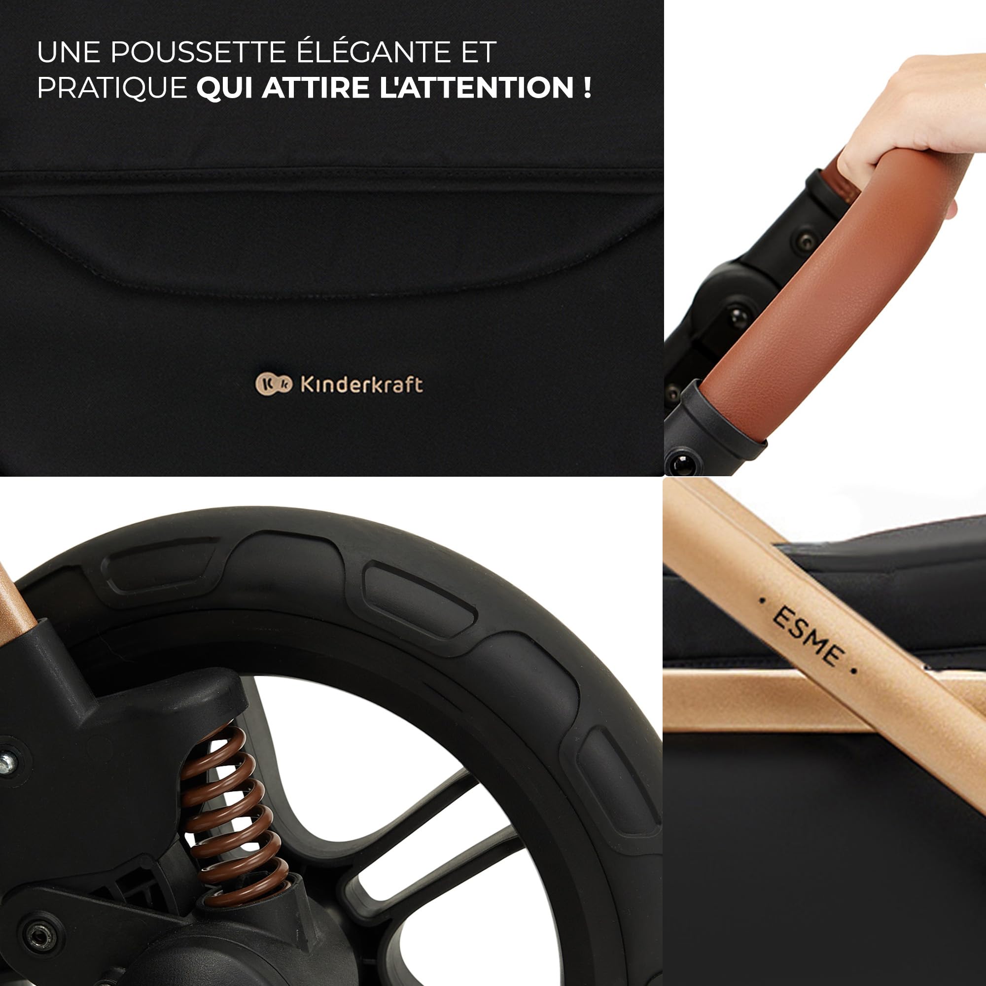 Kinderkraft ESME Poussette 3 en 1 avec porte-bébé Mink PRO I-Size, système de voyage, poussette bébé, poussette pliable, pour nouveau-né jusqu'à 4 ans, Noir