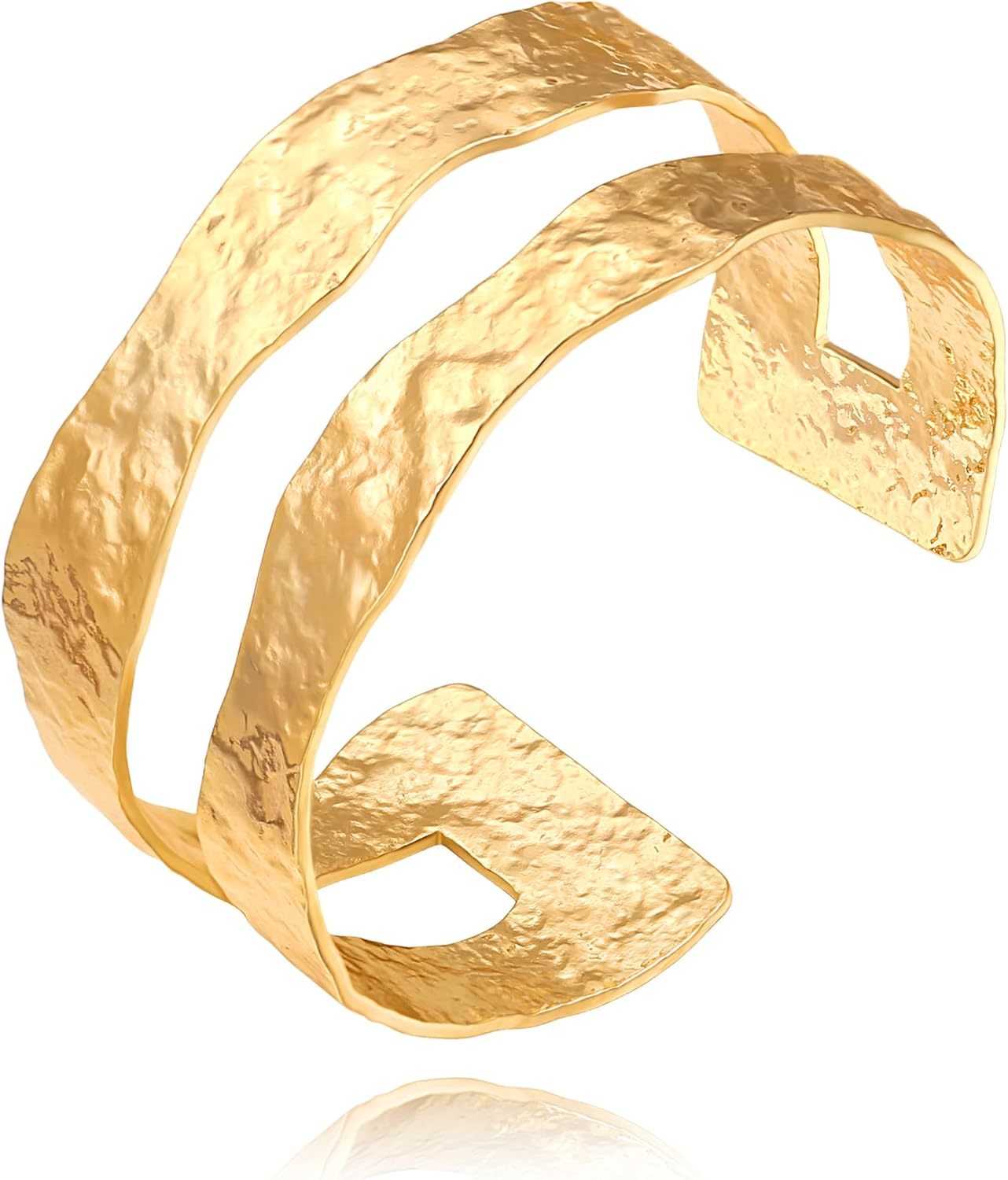 Aobei Pearl Bracciale Rigido Aperto Placcato Oro 18K - Largo 3cm, Regolabile Da 5,4 A 6,2 Cm, Design Martellato Texture Oro - Gioiello Minimalista Regalo Per Lei - 4