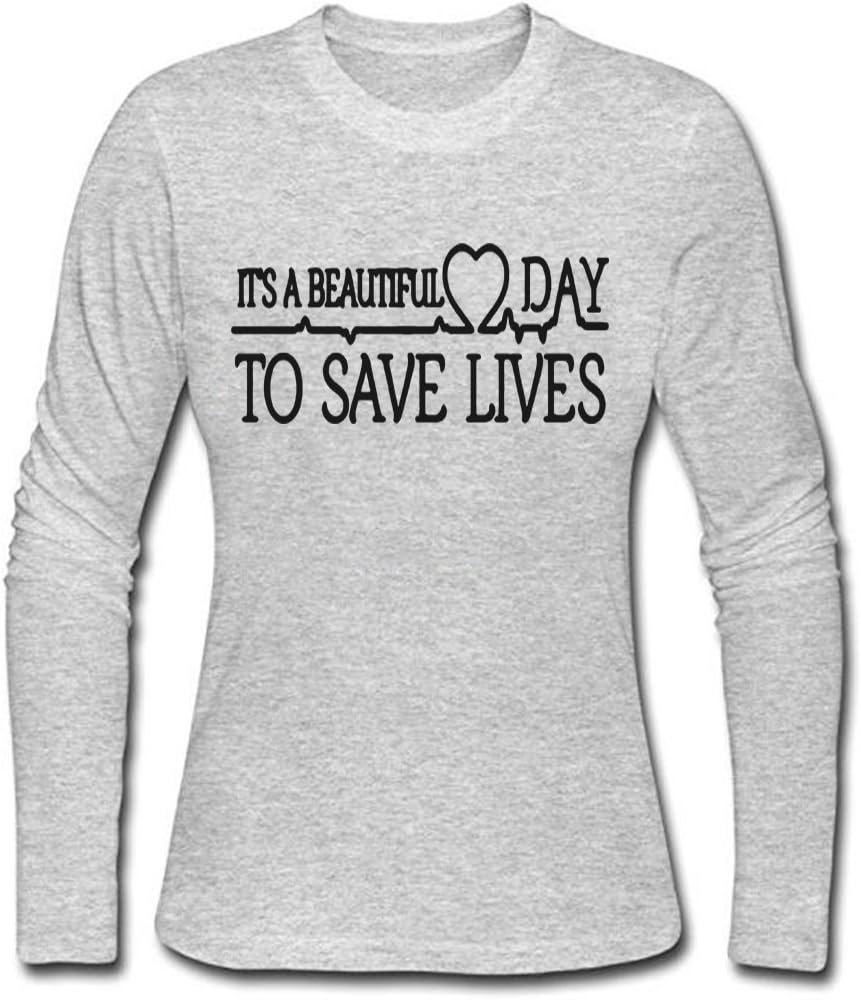 Women's It's A Beautiful Day To Save Lives Long Sleeve Shirt (Grey,M)