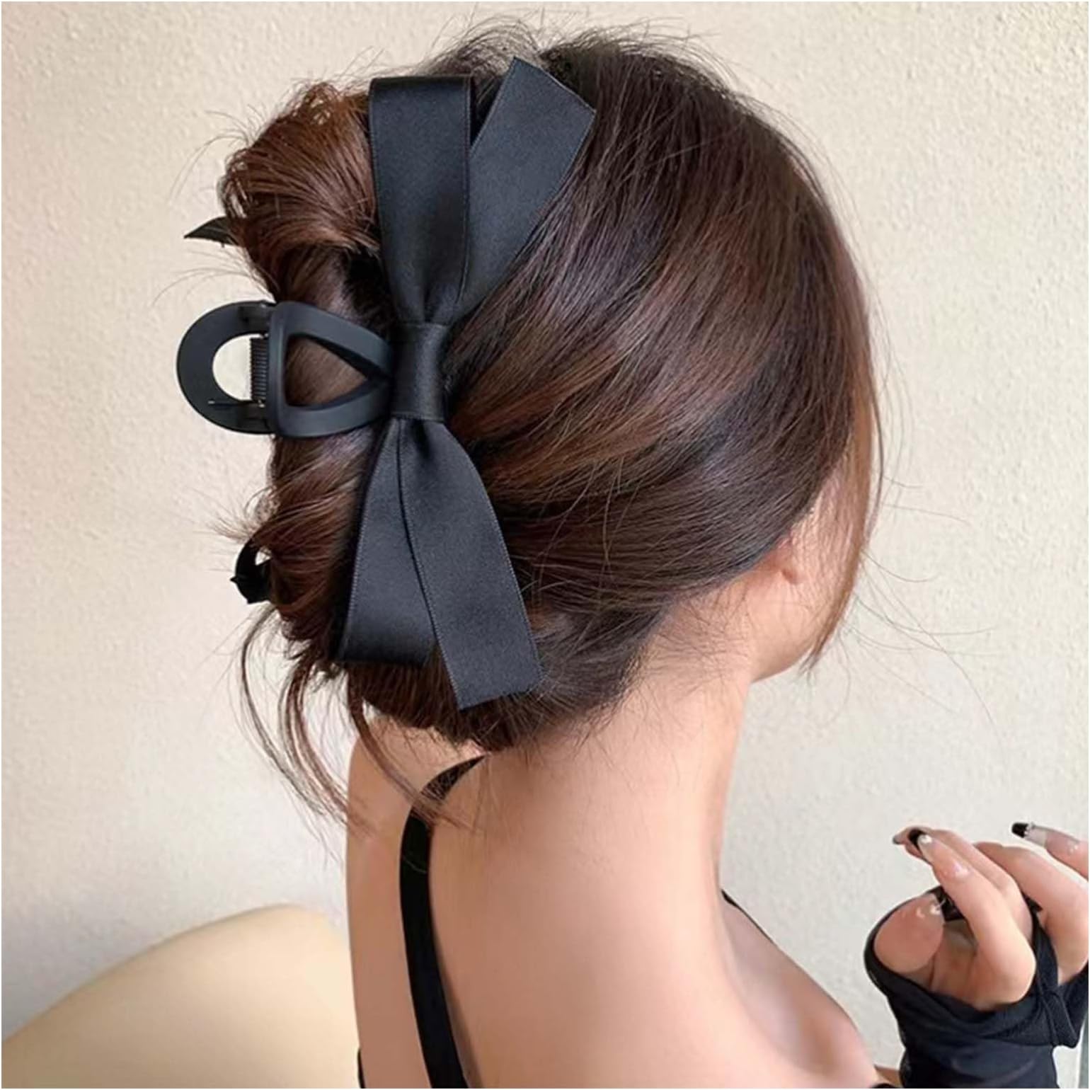 DerviveaVintage Bow Hair Claw Clilp Large Bowknot Holder Hairclip Ribbon Bow Hair Clip Claw Black Hair Claw Barrette Thick Curly Hair Clip Decorative Hair Accessories for Women and Girls Headdress