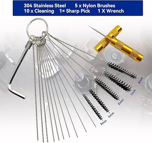 Miniatura 5 de Juego de 13 cables de limpieza de acero inoxidable + 10 agujas de limpieza + 5 cepillos de nailon + 1 llave de mariposa + 1 púa afilada, kit de