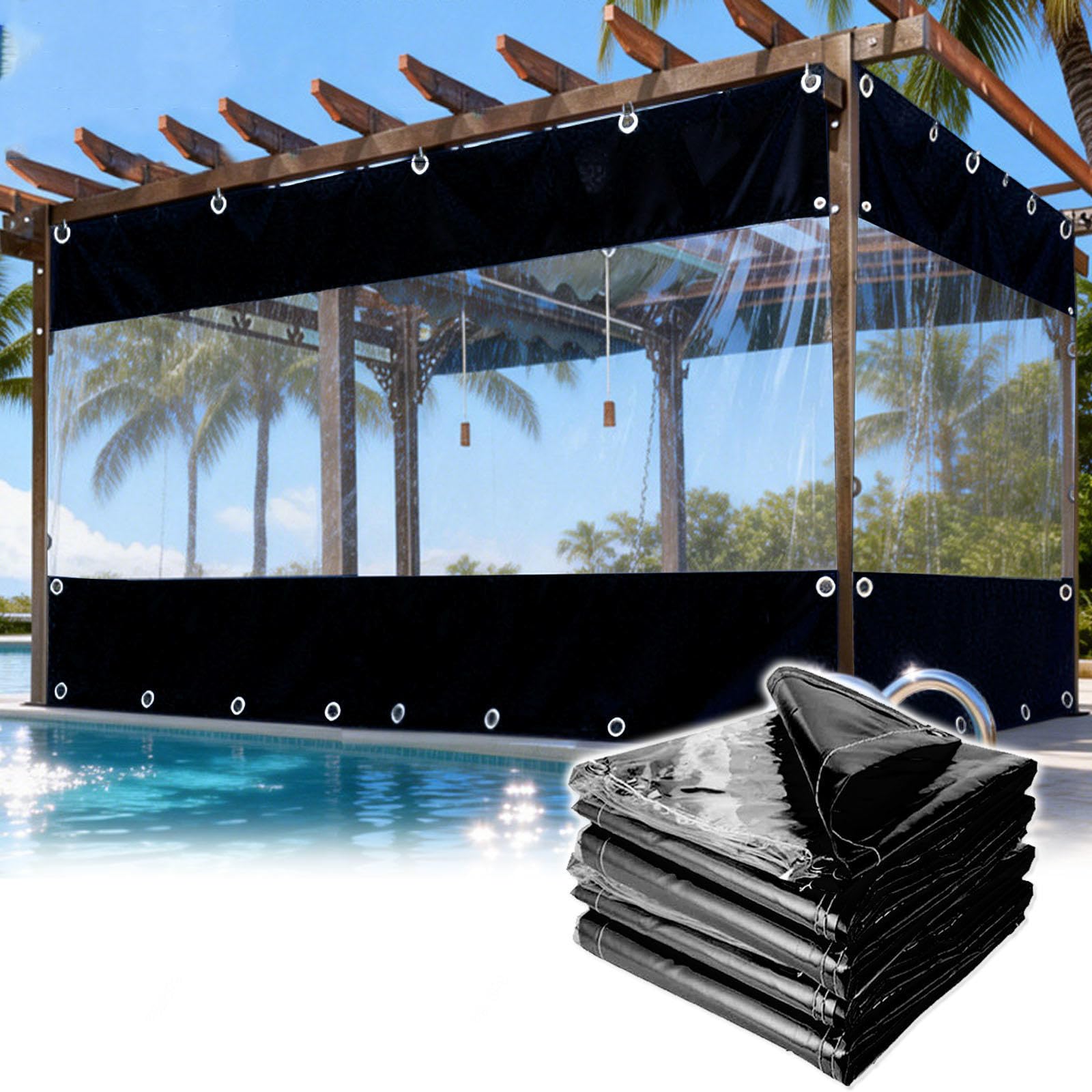 Tende Trasparenti Impermeabili,Pannelli Laterali in Telo Pvc Trasparente,WxH-4.2x2m(13.8x6.6ft)
