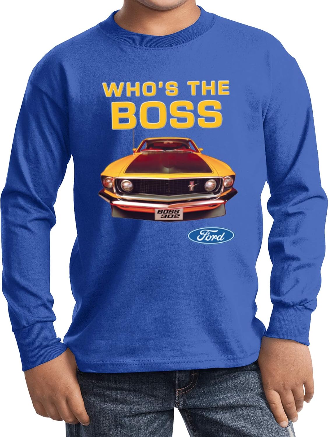 Kids Ford Mustang T-Shirt Whos The Boss Youth Long Sleeve