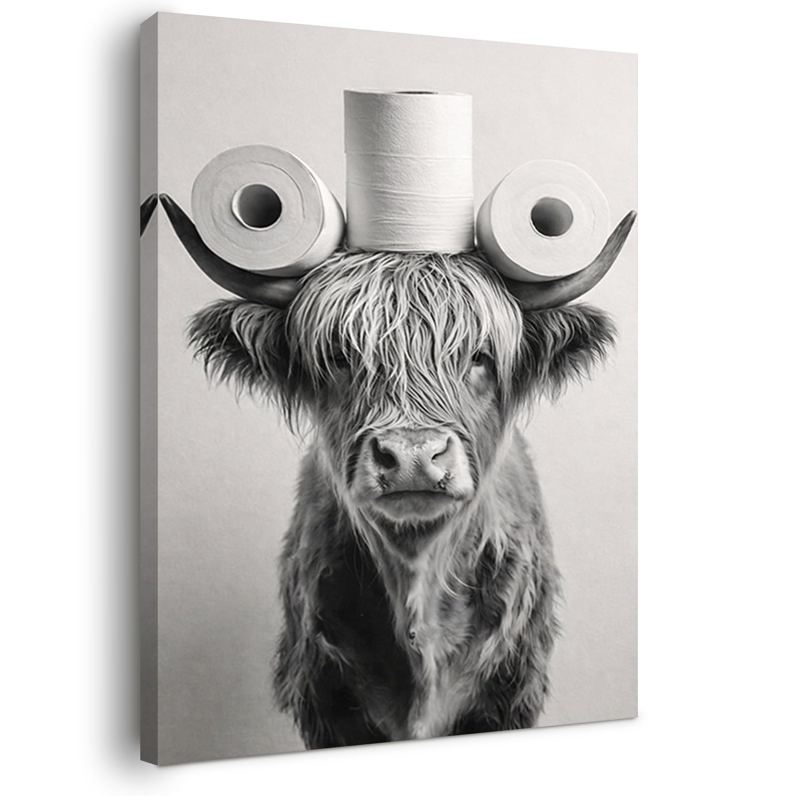 Alptiny Highland Cow Bathroom Wall Art - Funny Cow with Toilet Paper for Bathroom Decor, Canvas Wall Art for Bathroom, Toilet, and Hallway
