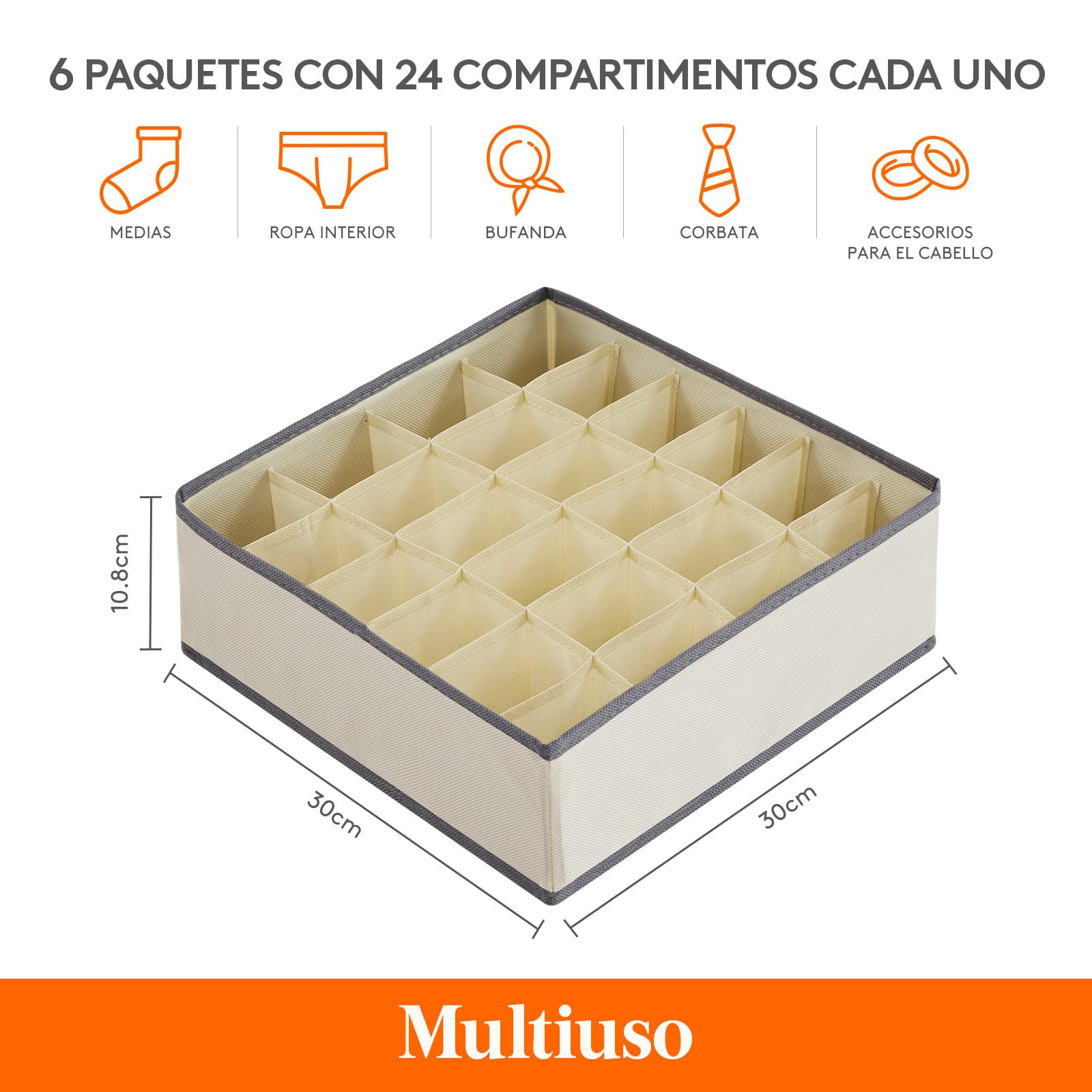 Lifewit Set de 6 Organizador de Cajones y Separador, Cajas de Almacenaje Plegables de Tela para Armario, Khaki
