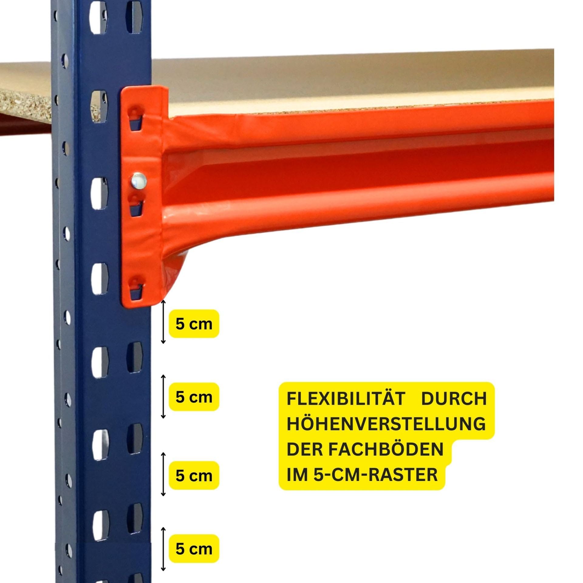 PROREGAL Weitspannregal Schwerlastregal Lagerregal Dominus | Grundregal | HxBxT 200x240x60cm | 4 Ebenen | Spanplatten-Fachboden | Fachlast 332 kg | Blau/Orange