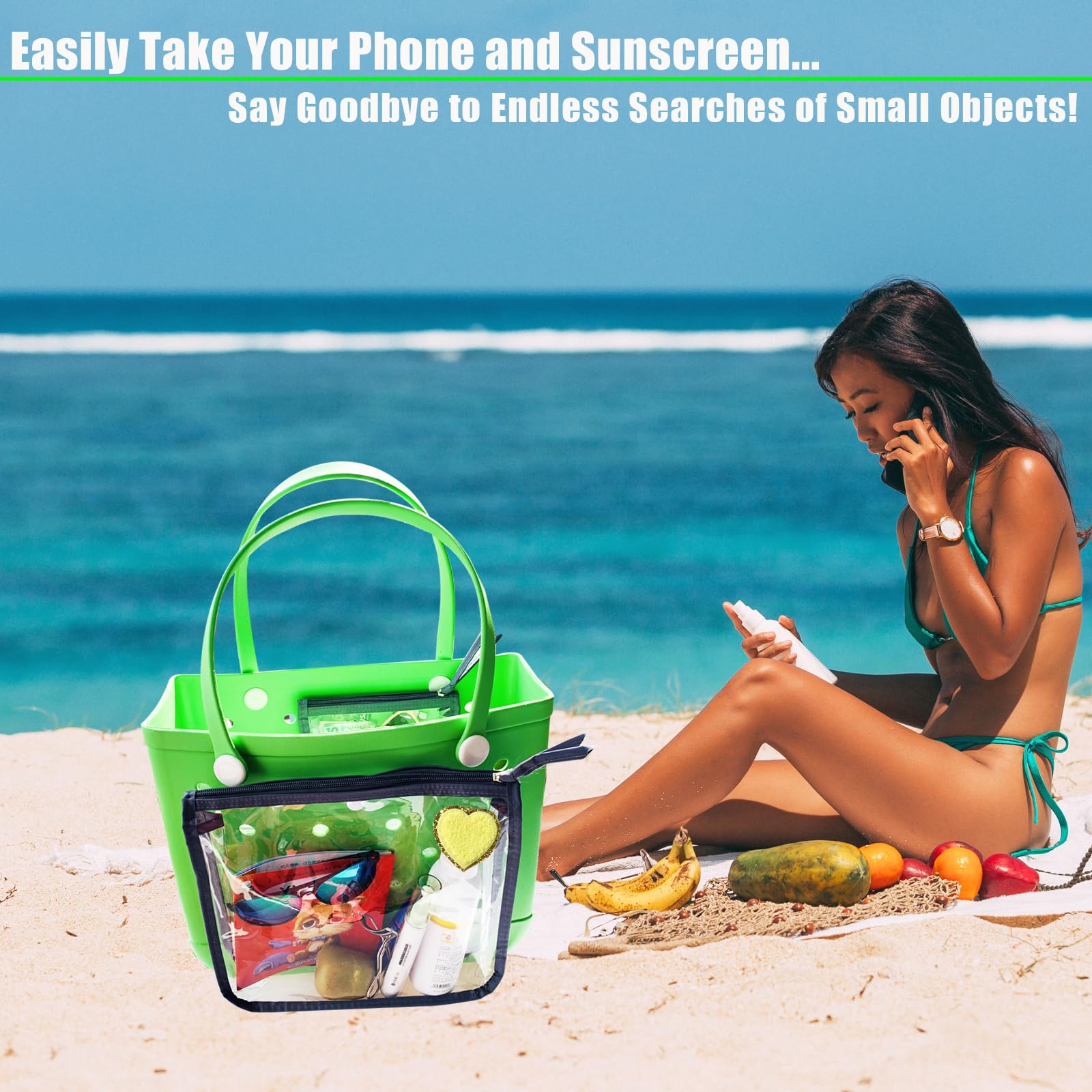 Lopau Clear Zipper Insert Bags Compatible with Bogg Bag, Travel Organizer Storage Inner Pouch, Pop in Simply Souther n Bogo Bag kinds of EVA Waterproof Beach Tote Bag(Grey Set of 2)