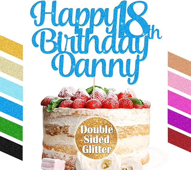 EDSG Personalised Cake Topper for 1st 3rd 13th 18th 21st 30th 40th 50th 70th Happy Birthday Cake Topper with Any Name and Age (Blue)