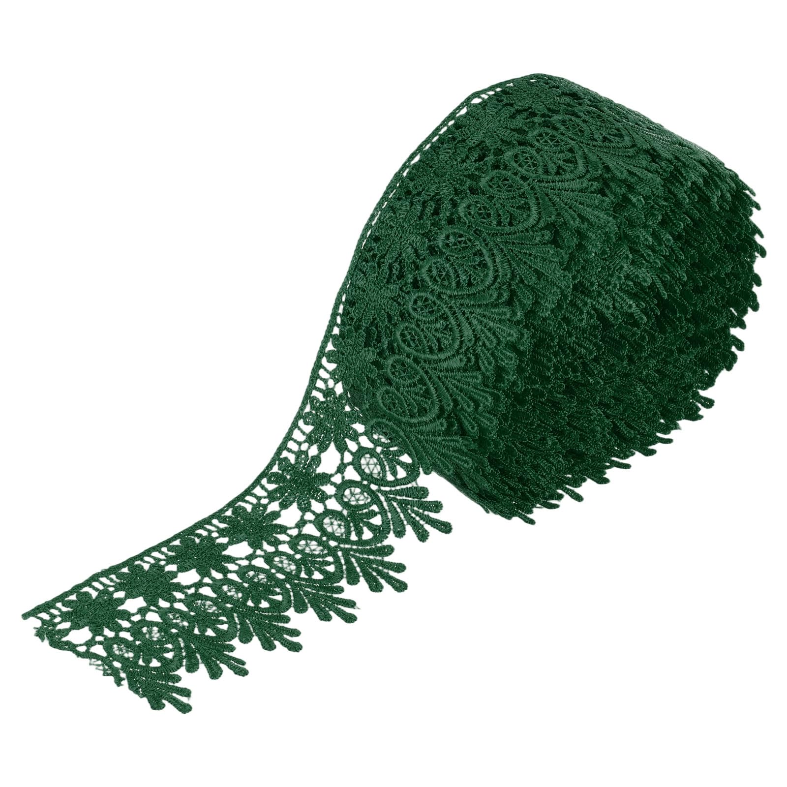 sourcing map 3 Inch Wide 15 Yard Lace Ribbon Floral Pattern Dark Green Embroidered Lace Trim Ribbon for Sewing Making, and DIY Crafts, Gift Wrapping, Wedding Decor