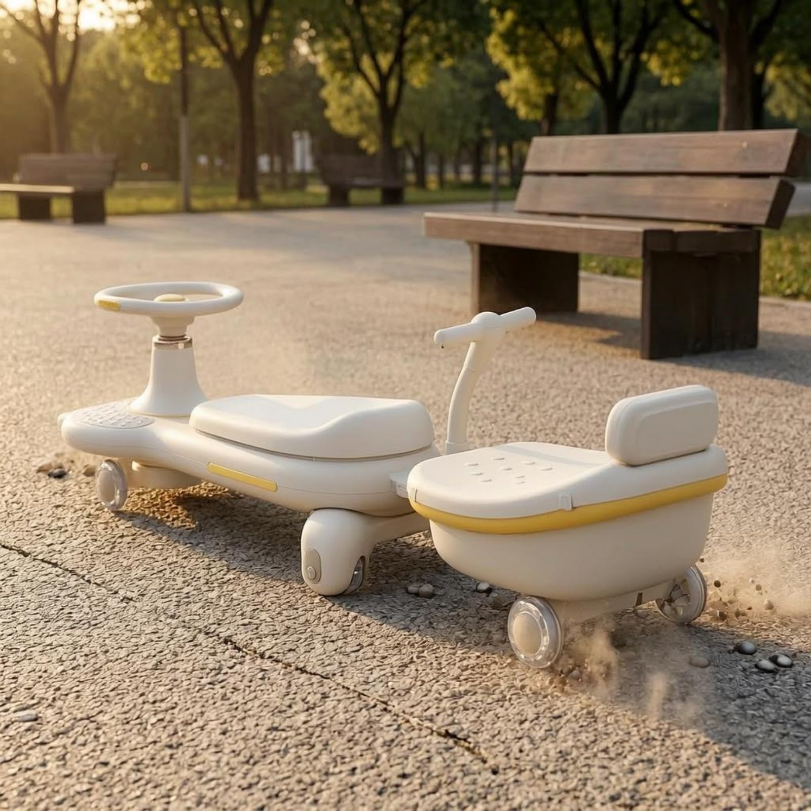 Coche para Montar Infantil Luces y Música Auto Juguete con Volante Antivuelco para Niños, Marrón
