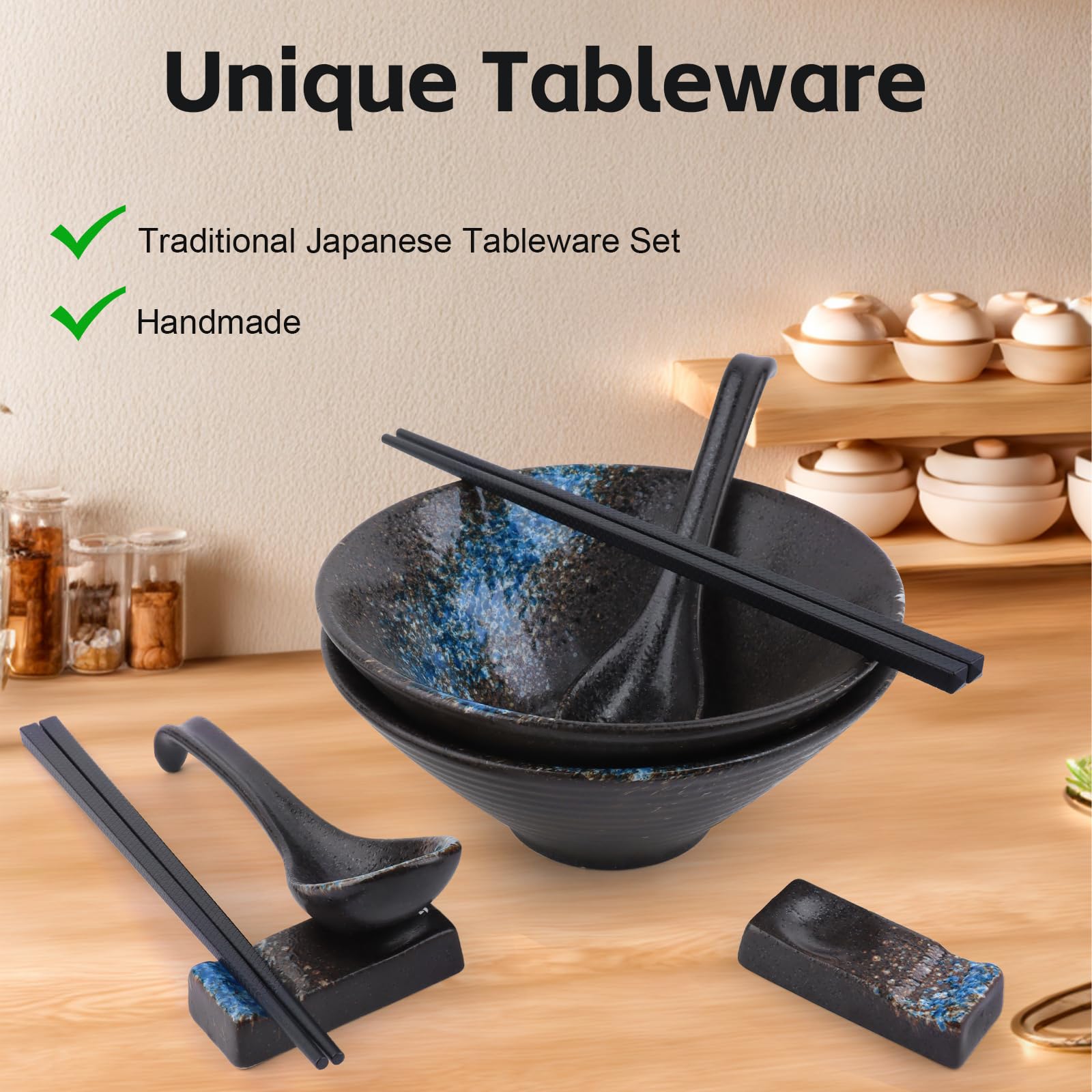 Lot 2 Bols Ramen Céramique 1100 Ml + Baguettes & Cuillères – Parfaits Pour Soupes & Nouilles