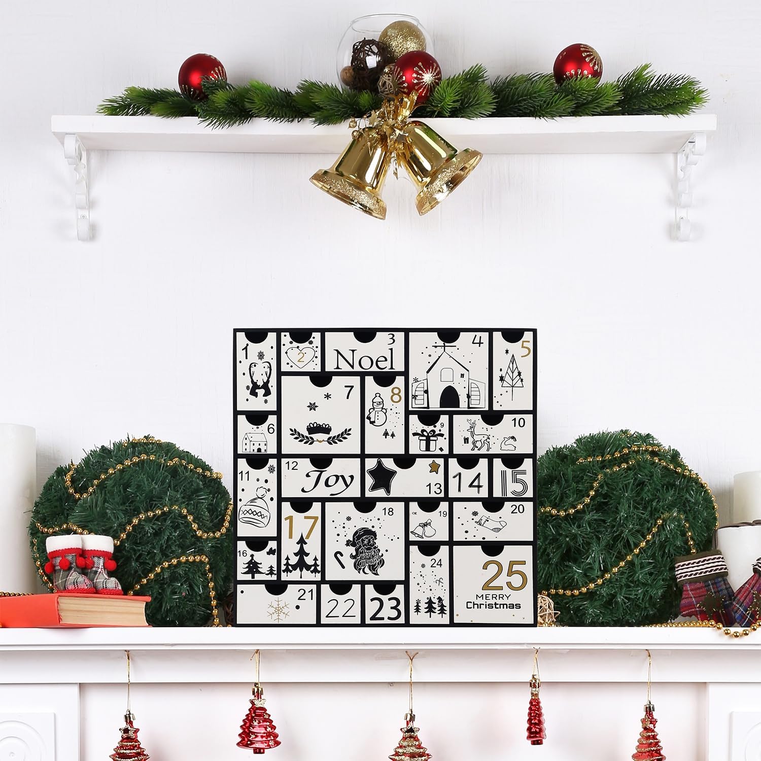 Juegoal Advent Calendar, 11.8'' Black Wooden Advent Calendars with 25 Storage Drawers Countdown to Christmas 2025, Christmas Advent Holiday Decor - Image 5