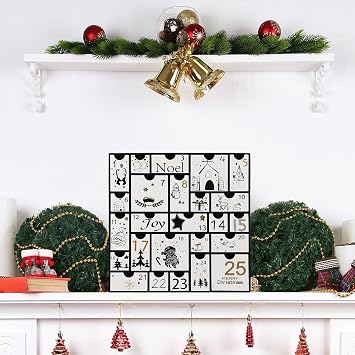 Juegoal Advent Calendar, 11.8'' Black Wooden Advent Calendars with 25 Storage Drawers Countdown to Christmas 2026, Christmas Advent Holiday Decor