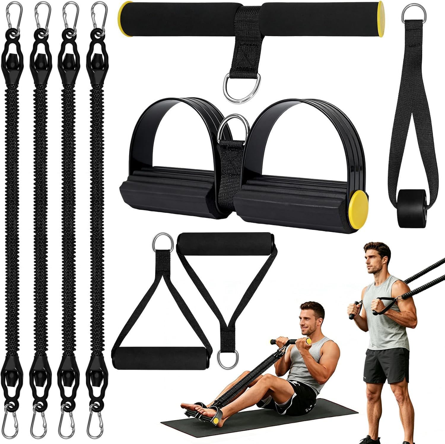 Pedal Resistance Band,Multifunction Adjustable Sit-up Bodybuilding Abdominal Trainer,Elastic Pull Rope Fitness Equipment for Abdomen,Waist,Leg,Arm,Home Gym Workout,Postpartum Recovery&Body Shaping