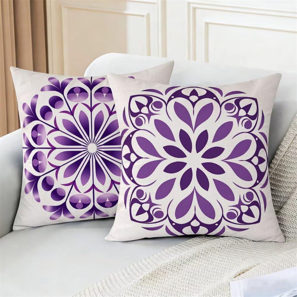 Federe Cuscini da Esterno Impermeabili 65x65 Viola Copri Cuscini per Divano Bohemien Federa Cuscino Nordico Decorativi Copricuscini per Divano Giardino Patio Soggiorno Copricuscino Set di 2 (IU205)