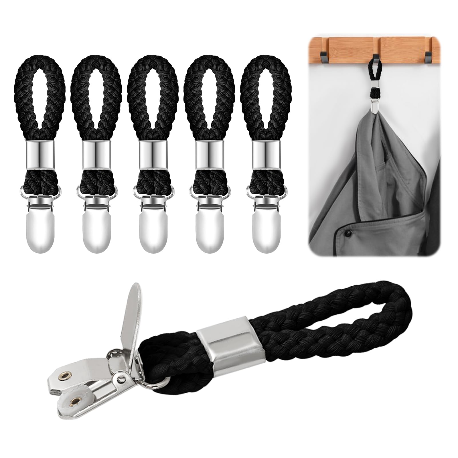 Jeqqinuz 6 Pack Towel Clips for Kitchen, Hanging Tea Towel Clip with Braided Cotton Loop, Metal Holders Set for Home Bathroom Use, Kitchen Clip