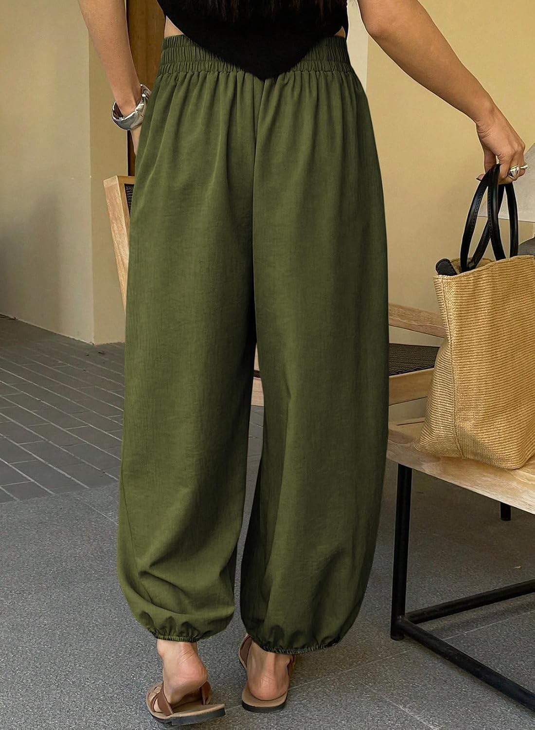 Astylish Women's Casual Elastic High Waisted Boho Harem Pants