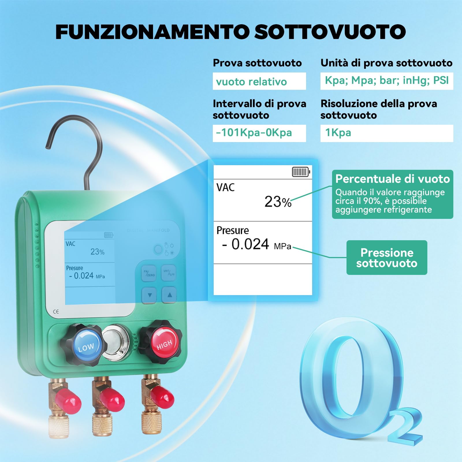 KAISAL Digitale Manometro Condizionatori Display LCD Kit Ricarica Aria Condizionata Auto Adatto alla carica di 92 refrigeranti Manifold Gauge Kit per R134A R410A R32 Refrigerante