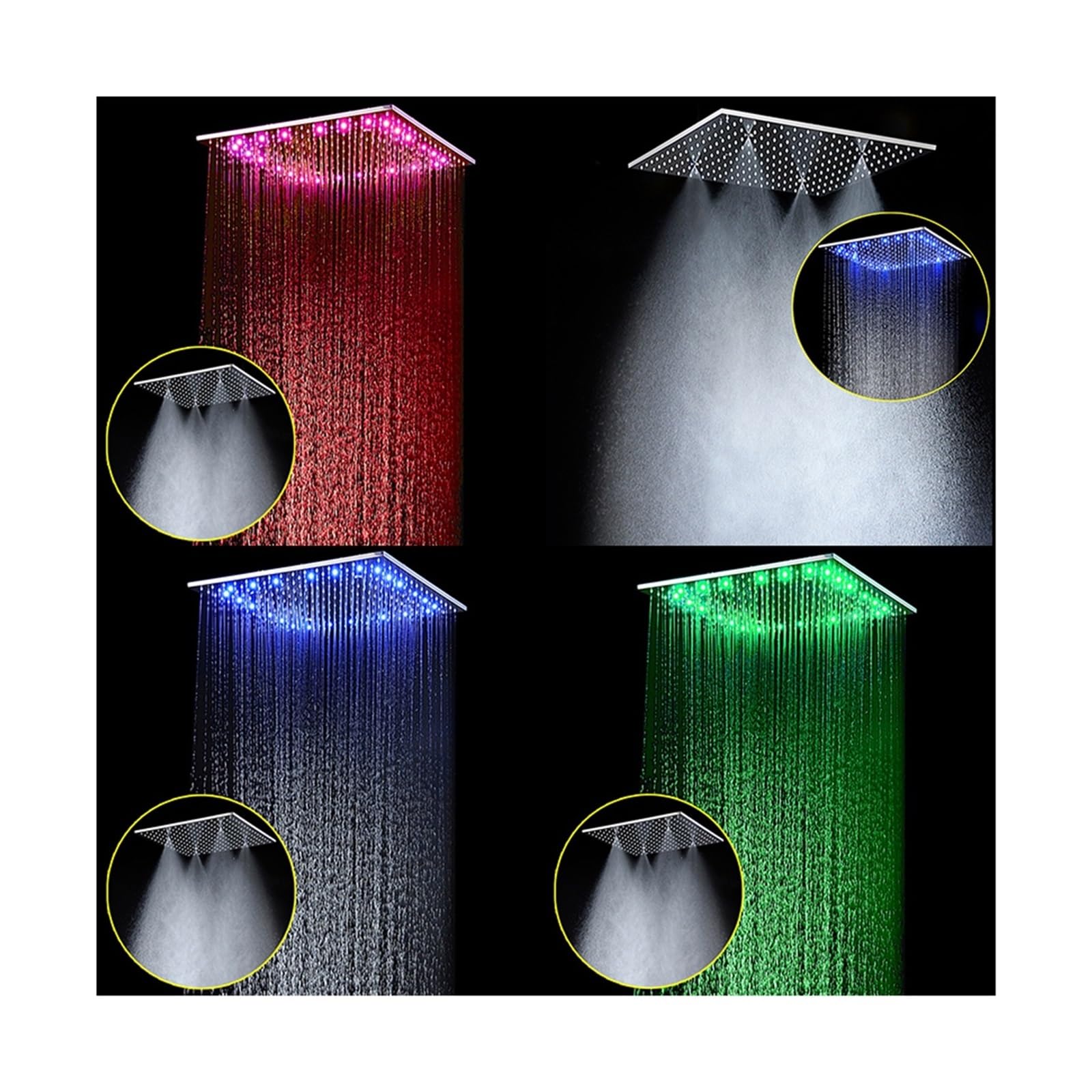 Pannello for soffione Doccia con Massaggio Nero, Set di rubinetti for Doccia a LED con Getto a Pioggia Spa, di Kit Miscelatore valvola termostatica(20 inch with LED)