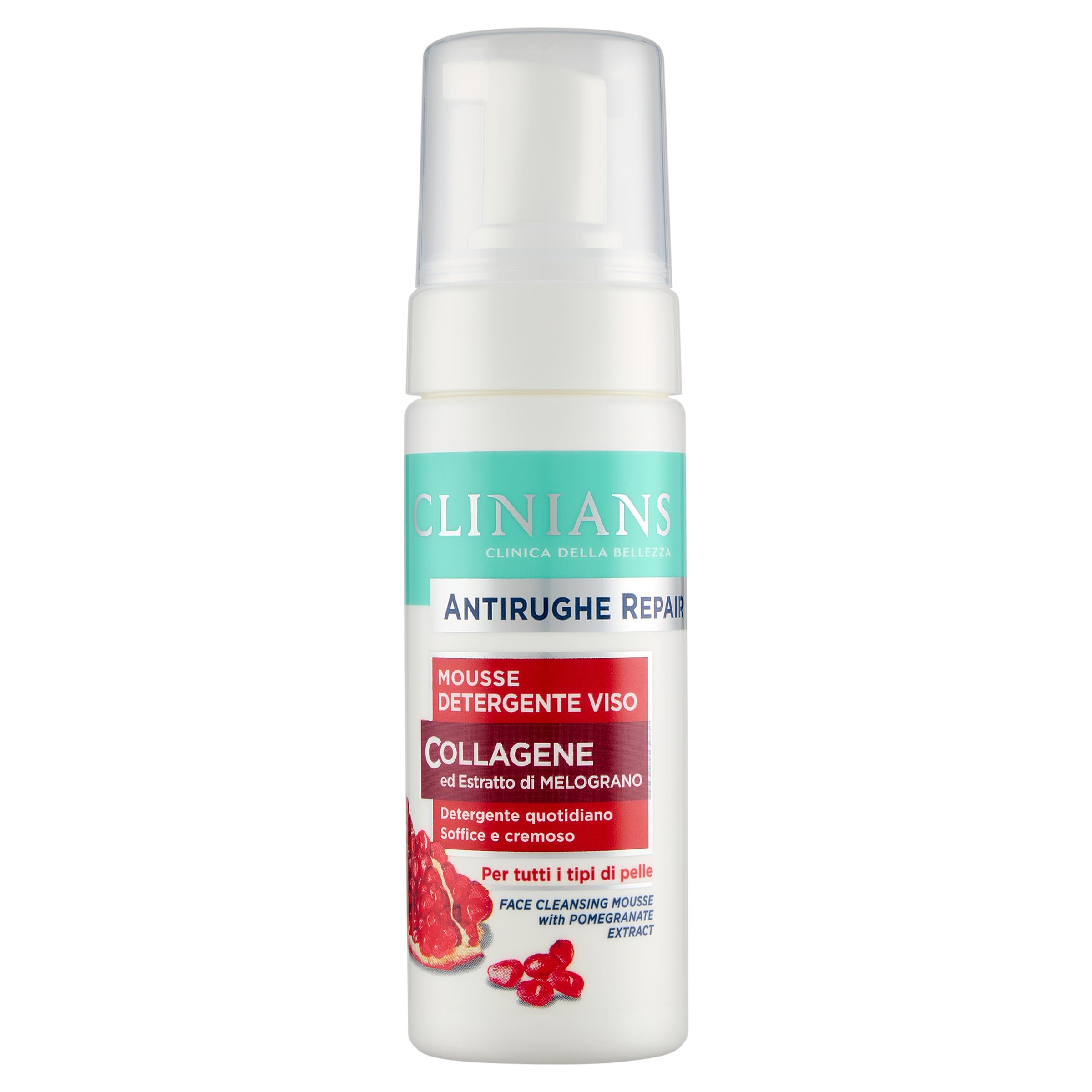 CLINIANS | Mousse Detergente Viso Antirughe Repair, Dermatologicamente Testato, Formula Delicata, Made in Italy, 150 ml