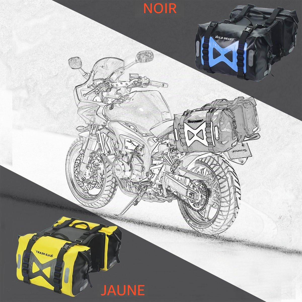 WILD HEART Sac étanche Sacoche de Moto Sacoche de réservoir 50L Sacoche côté M
