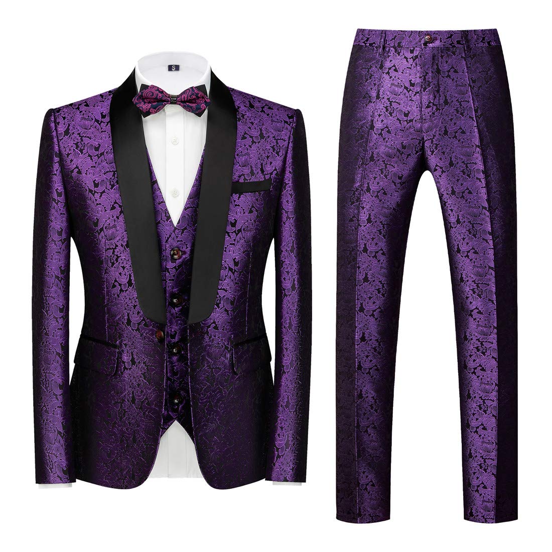 MOGUMOGU Mens 3 Piece Suit Slim Fit Shawl Lapel Tuxedo for Daily Business Wedding Party (Suit Jacket + Pants + Vest)