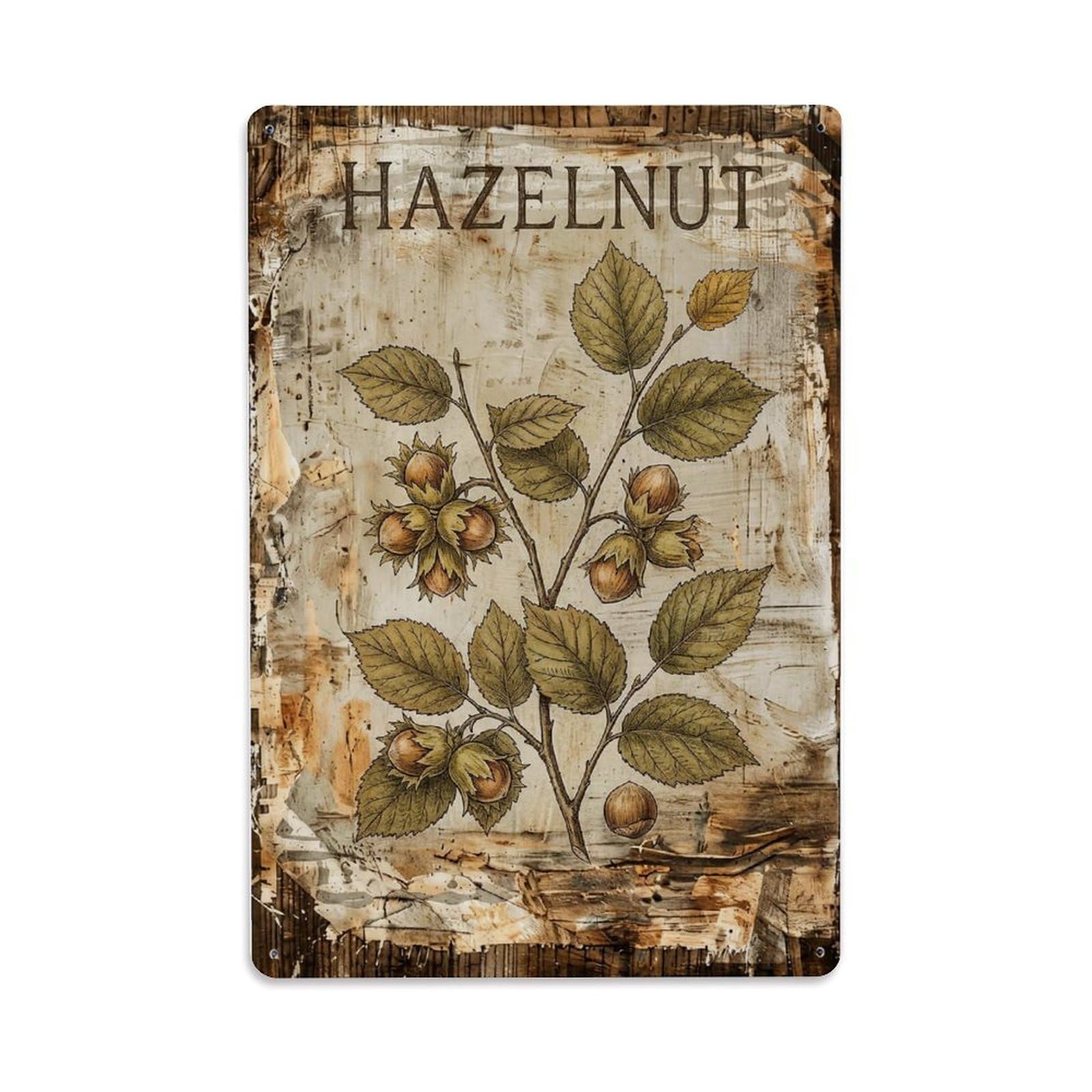 Fqnyr Style Hazelnut Tree Nut 1 Metal Tin Sign Plaque Wall Decor For Cafe, Club Bar, Office, Home Garden Metal Poster 8X12inch