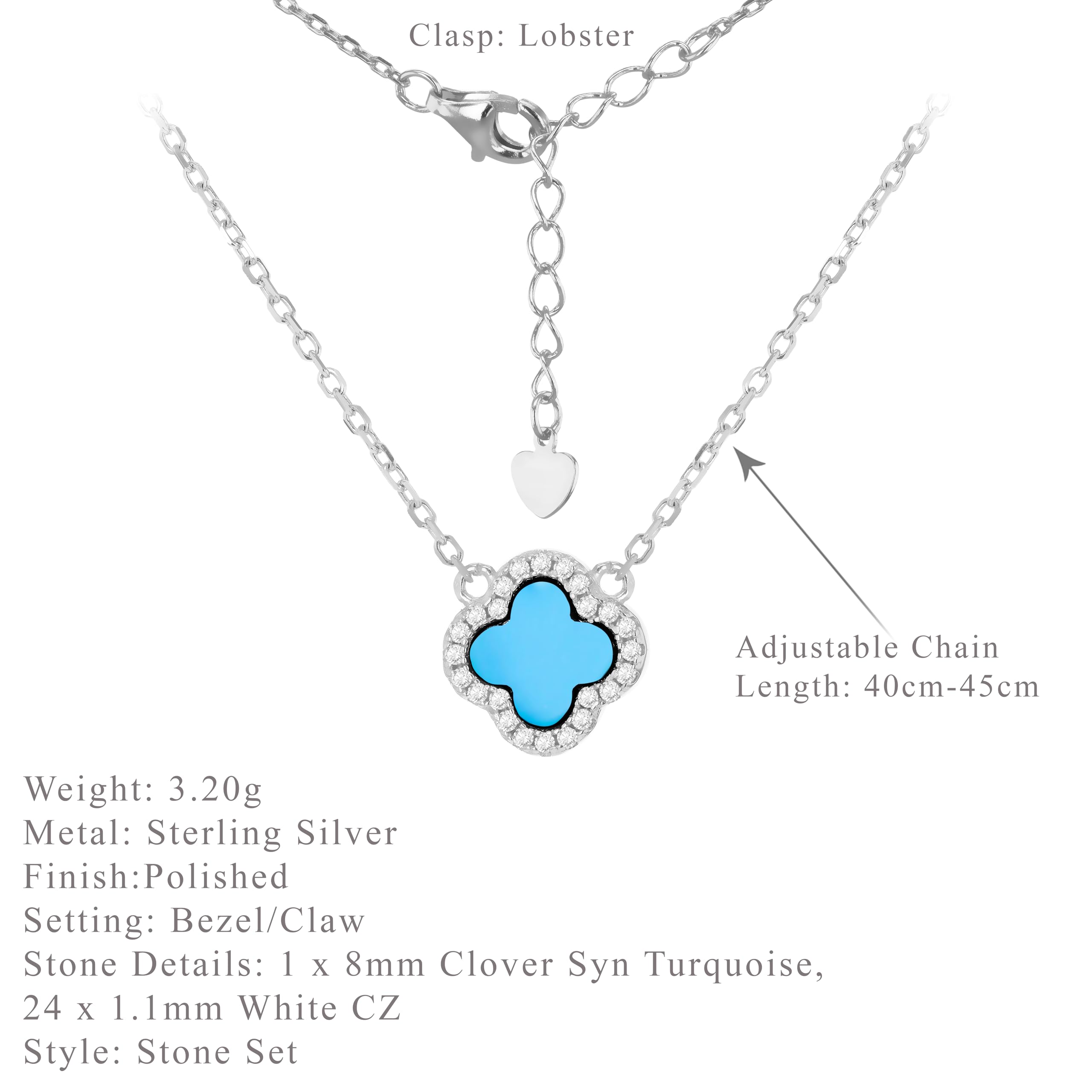 Tuscany Silver Collana da donna in argento Sterling rodiato con ciondolo a quadrifoglio, regolabile 40 cm/15,75" – 45 cm/17,75"