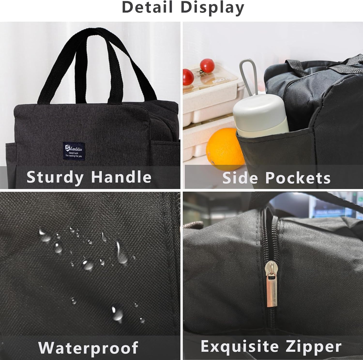 Lunch Bag 8PCS Tote Cooler Insulated Lunch Box for Women and Men Large Capacity Lunch Tote Bag Reusable Waterproof Bento Bag for Work Picnic (Black 8PCS)