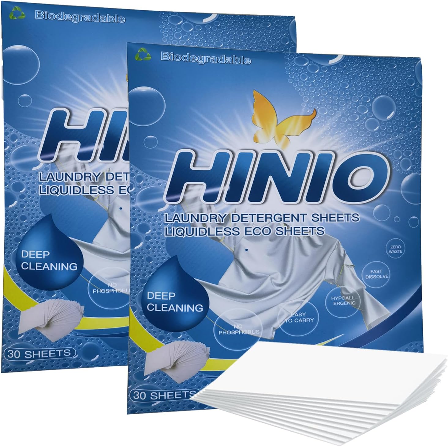 Hinio Laundry Detergent Sheets 60 Count (Pack of 2) Fresh