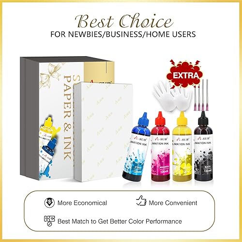 Vista 7 de A-SUB Kit de inicio de sublimación con papel de sublimación de 8.5 x 11 pulgadas y 16.2 fl oz CMYK Kit de tinta de sublimación para transferencia