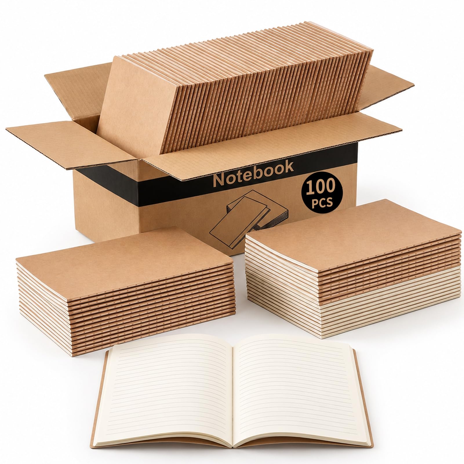 VEESUN Quaderni A5, 100 Pack Pagine Righe, Taccuini per Scuola | Ufficio e Viaggio Blocco Note Multifunzionale con Copertina Kraft, Regalo di Cartoleria per Back to School, Studenti e Adulti