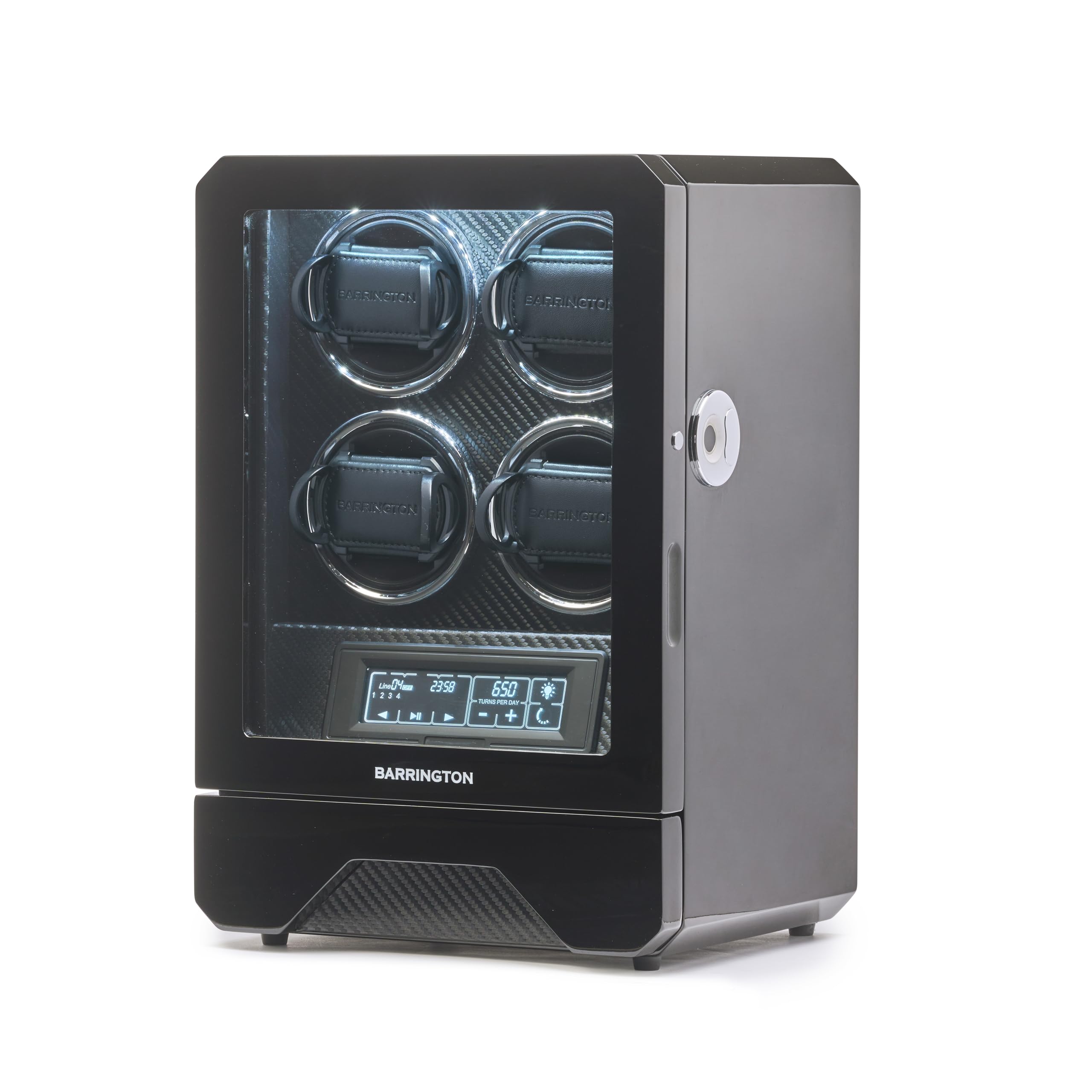 BARRINGTON 4 Uhrenbeweger | Luxuriöse Quad Uhrenbeweger Box mit schwarzem Carbon Finish | Features Fernbedienung