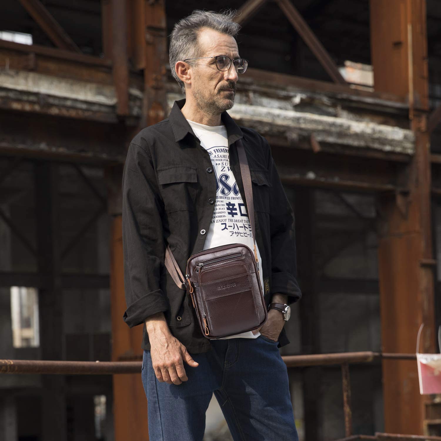 Shoppers y bolsos de hombro piel autentica Bolsos para hombre vintage Business Bolsos de mano casual Bolsos cruzados multifuncional Bolsos marrón