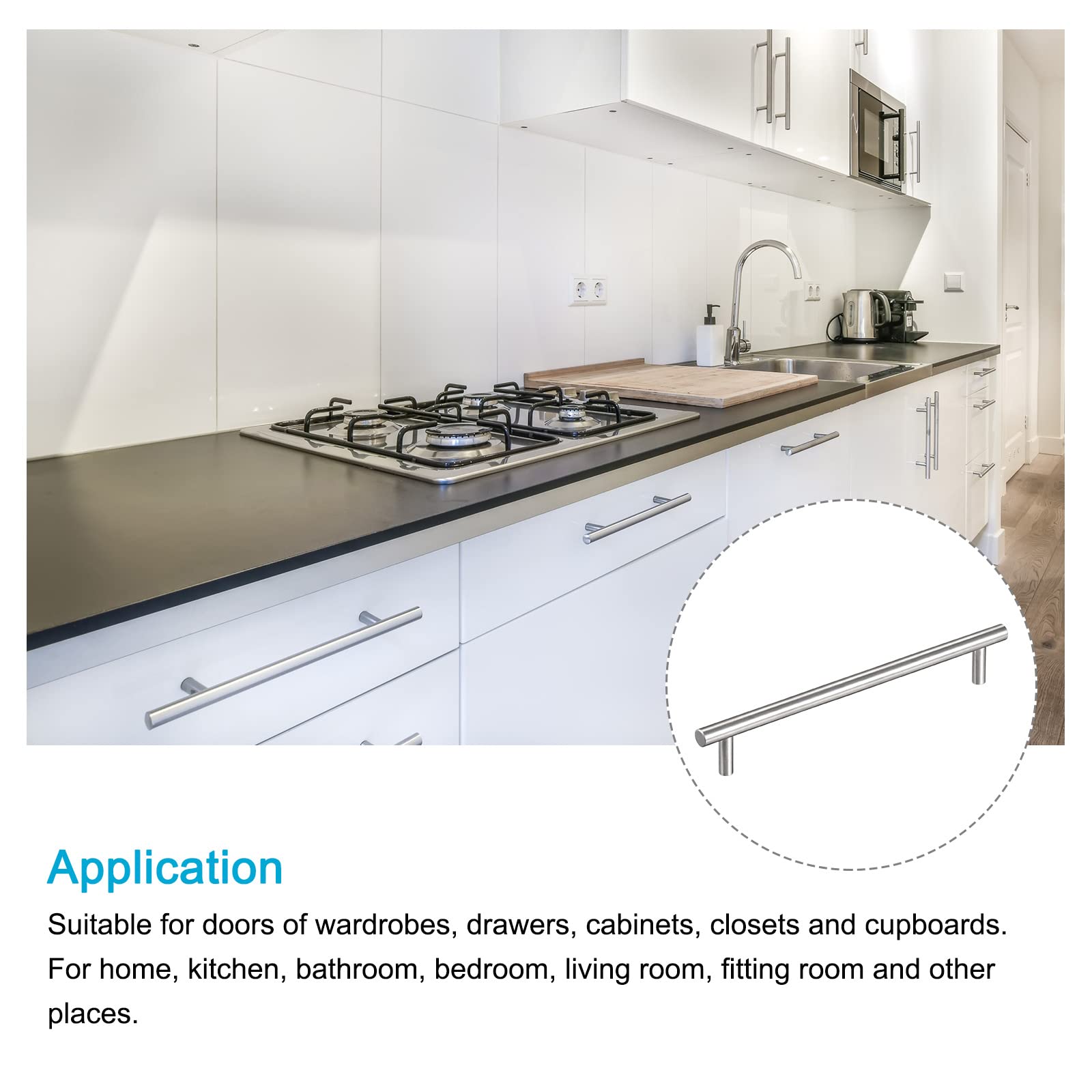 METALLIXITY T Bar Pull Handle (160mm/6.3'') Hole Center Distance, (10mm/0.39'') Dia, Stainless Steel Cabinetry Pulls - Image 3