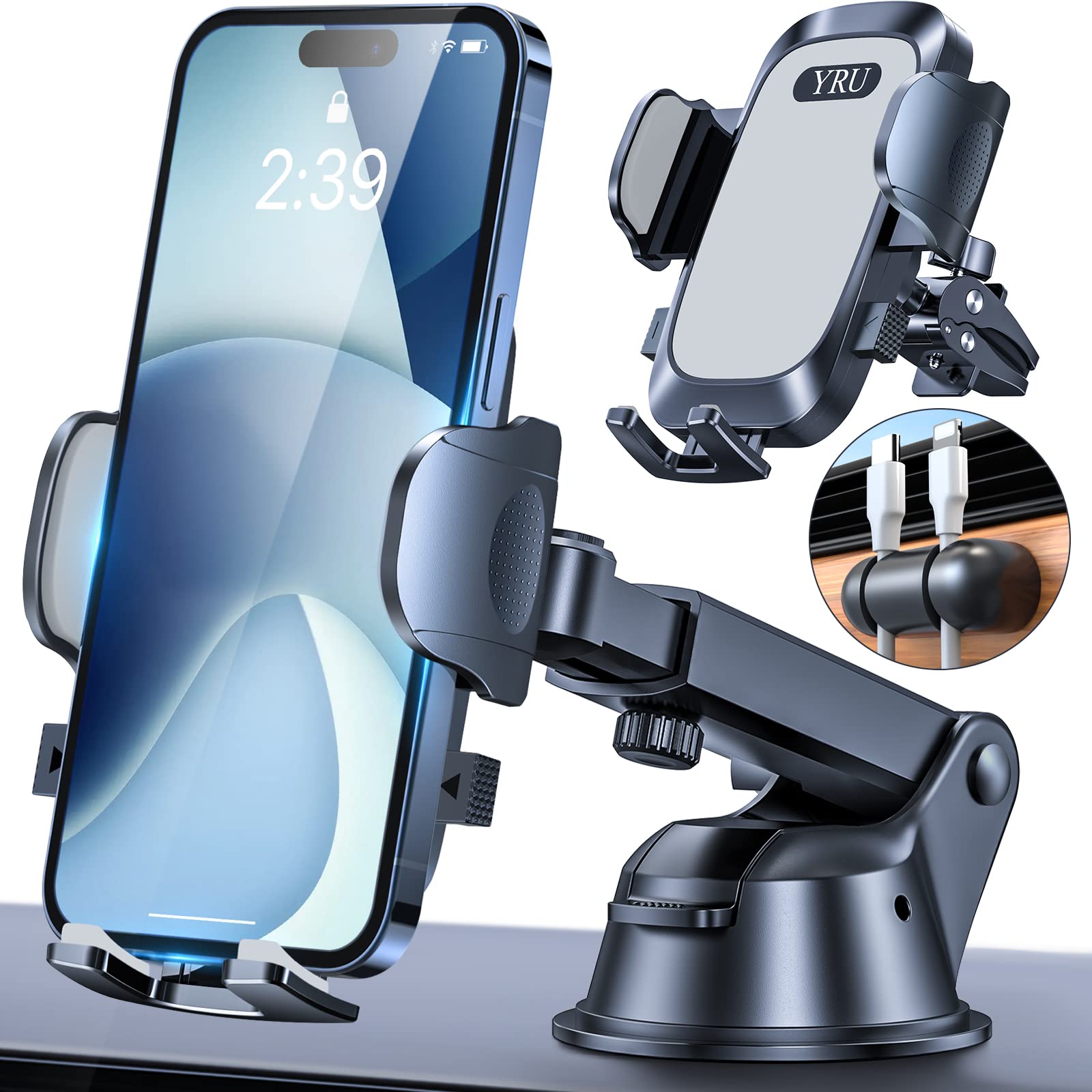 YRU [Upgrade 80LBS Strong Suction Car Phone Holder Mount,[Bumpy Road Stable] Dashboard Cell Phone Holder for Car Air Vent Windshield Phone Stand for iPhone 14 13 12 Pro Max Samsung Light-Grey