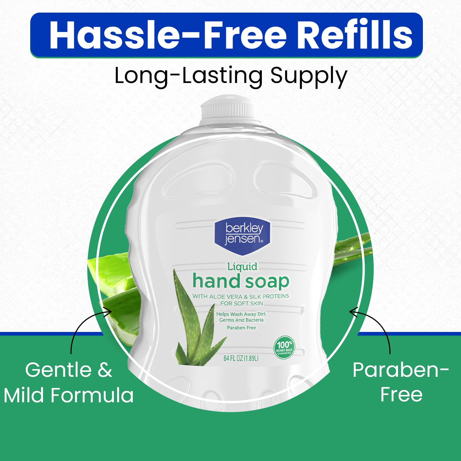 Berkley Jensen Aloe Vera Liquid Hand Soap Refill with Silk Protein, 64 oz 2-Pack