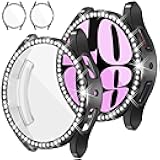 RICHONE [2Pack] Bling Diamond Case for Galaxy Watch 6 Screen Protector 40mm Black, Anti-Fog Flexible TPU Protective Covers Slim Fit Bumper SM-R930 Smartwatch Accessories for Women Men