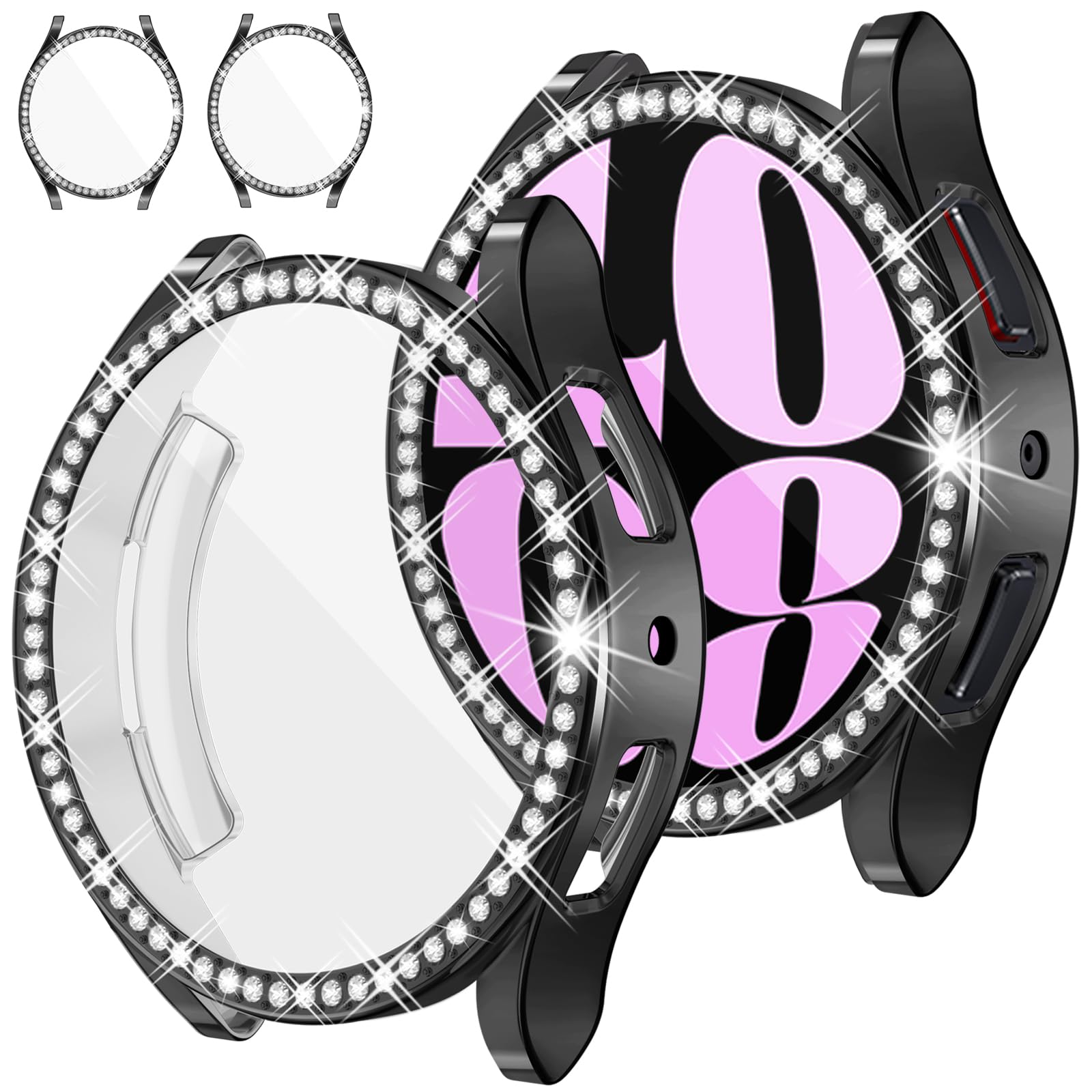 RICHONE Compatible with Samsung Galaxy Watch 5/Galaxy Watch 4 40mm 44mm Screen Protector Case, Bling Diamonds All-Around Protective Soft Cover Accessories