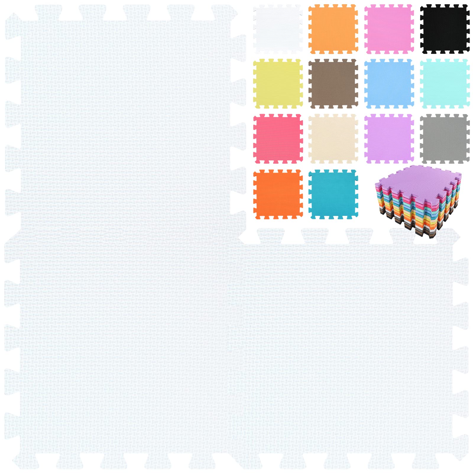 qqpp EVA Rubber 18 Tiles Interlocking Puzzle Foam Floor Mats - Baby Play Mat for Playing | Exercise Mat for Home Workout. White. QC-Ab18N