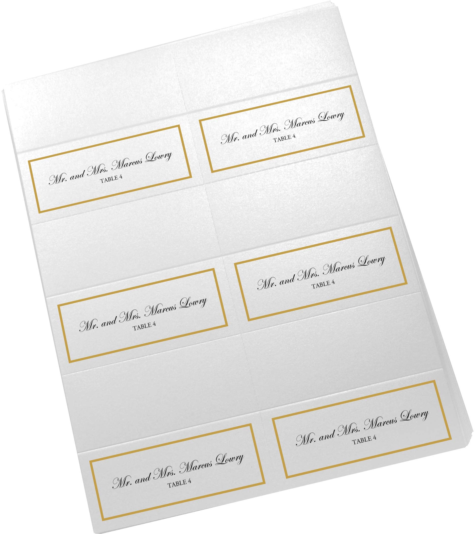 25 White Place Cards With Gold Trim - Blank Table Cards For Weddings & Events