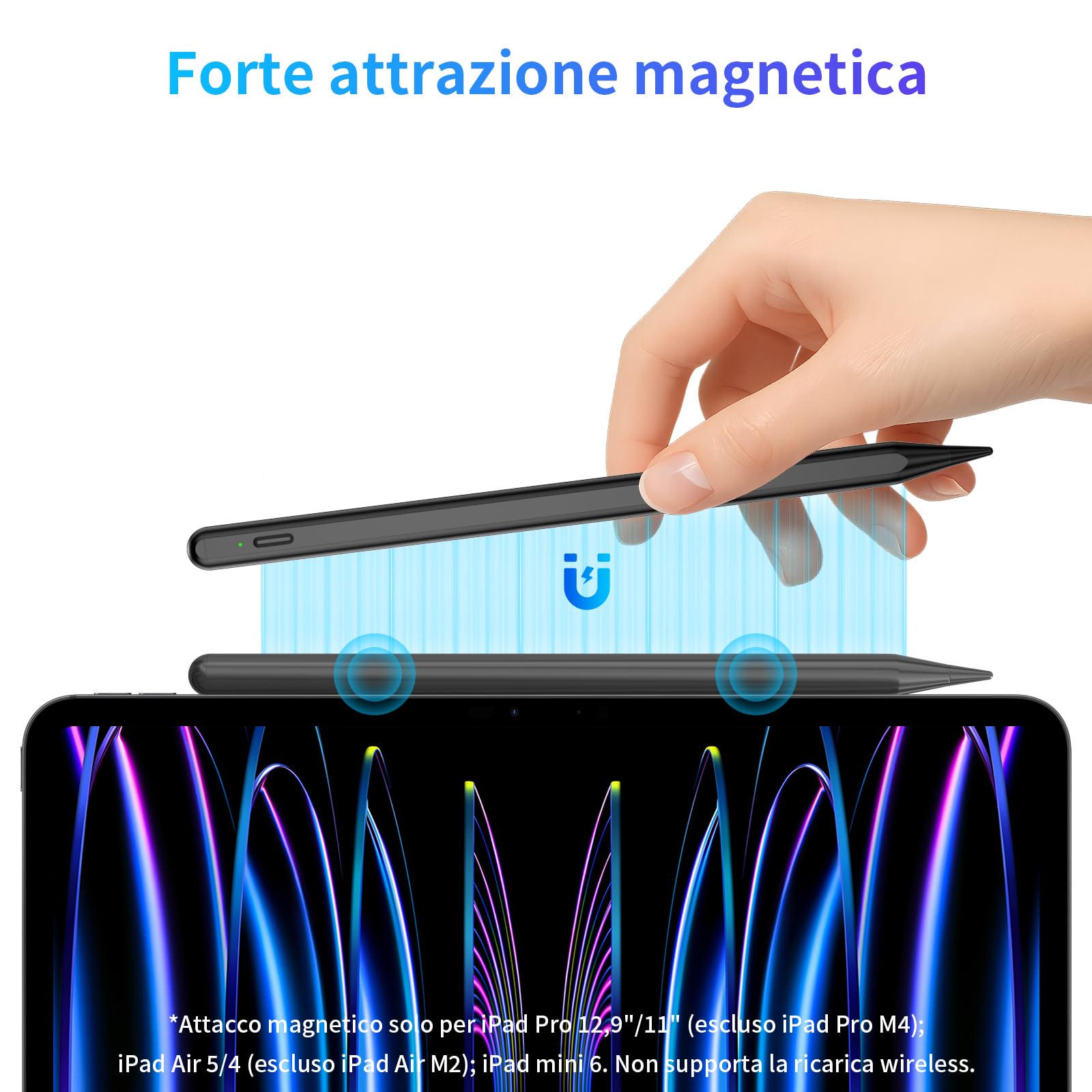 ANYQOO Penna Stilo per iPad 2018-2025, Autonomia 15 Ore, Ricarica Rapida USB-C, Anti-Tocco, Compatibile con iPad 11,10,9,8,7,6, Air 3,4,5,M2,M3, Pro M4,M2,M1 (11/12.9/13"), Mini 5,6/A17Pro