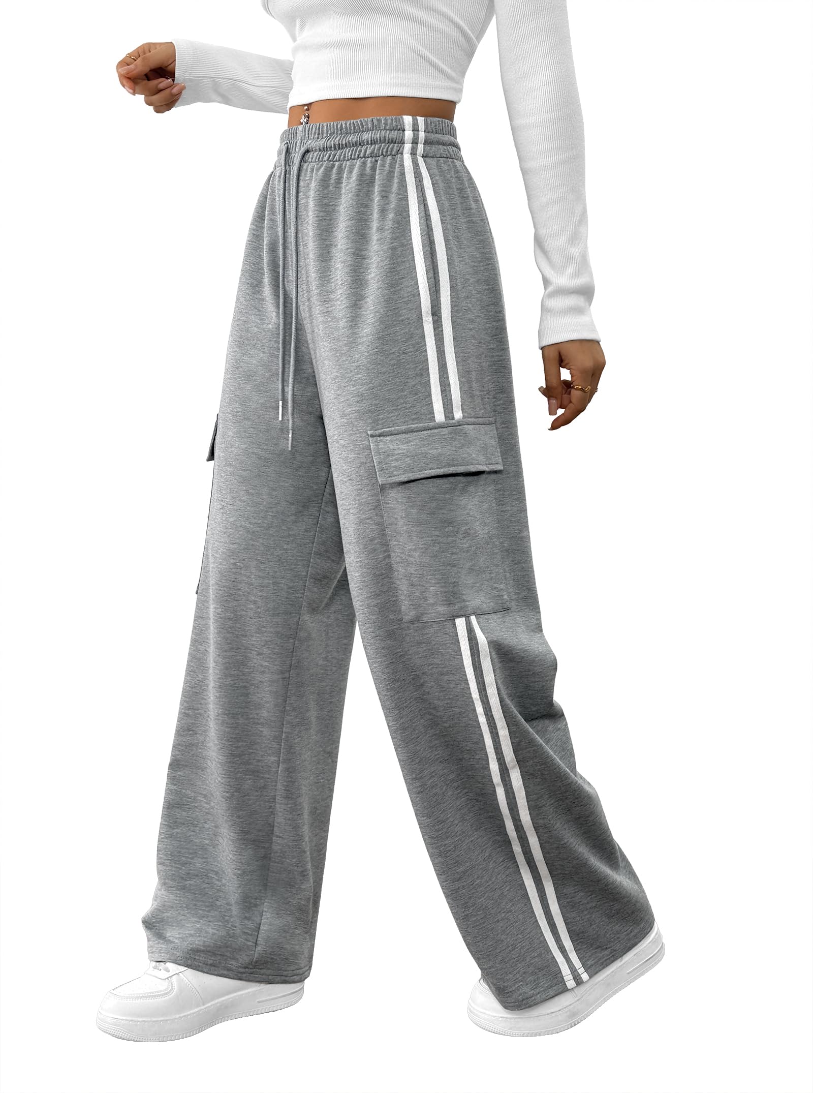 SOFIAS CHOICE Wide Leg Sweatpants Women Drawstring High Waisted Pants with Pockets Jogger
