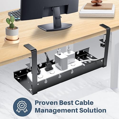 Miniatura 4 de Bandeja de organización de cables debajo del escritorio, soporte de abrazadera sin taladro, organizador de cables de metal para escritorio, estante